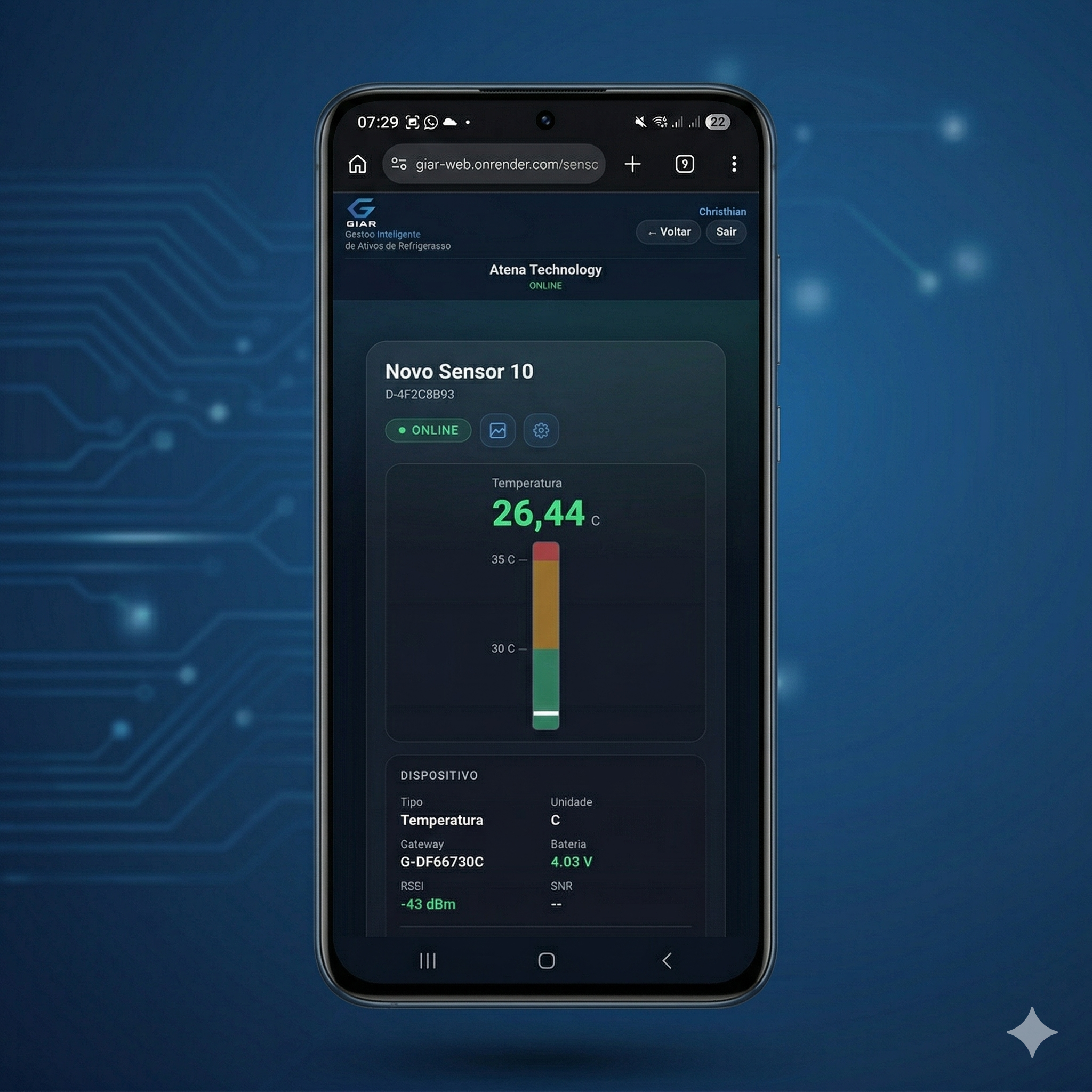 Versão mobile da interface do GIAR em smartphone